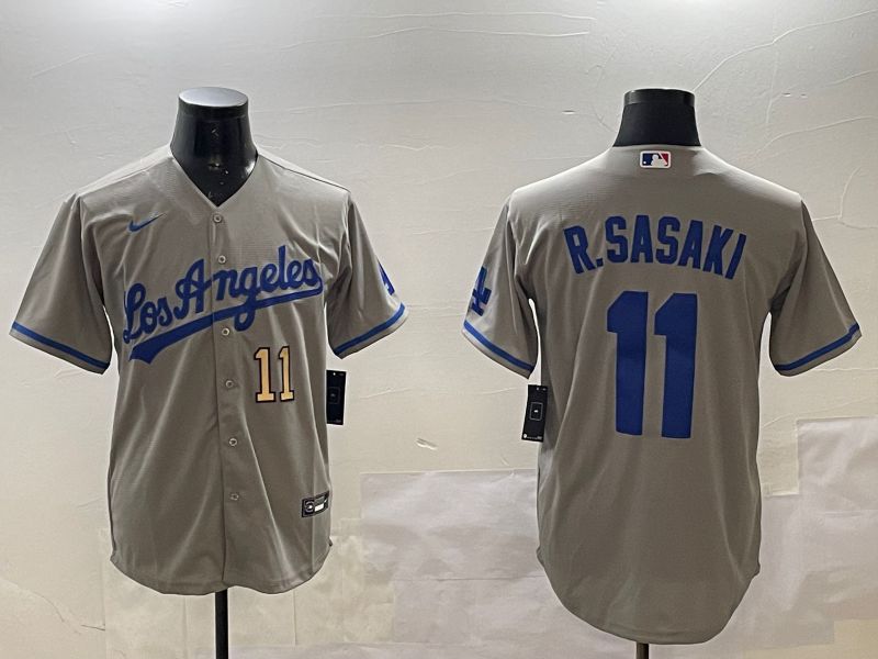 Men Los Angeles Dodgers #11 R.Sasaki Grey Game 2025 Nike MLB Jersey style 5->los angeles dodgers->MLB Jersey